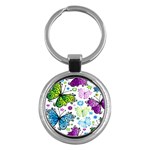 Butterflies, Abstract, Background, Colorful Key Chain (Round)