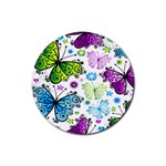 Butterflies, Abstract, Background, Colorful Rubber Coaster (Round)