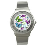 Butterflies, Abstract, Background, Colorful Stainless Steel Watch