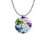 Butterflies, Abstract, Background, Colorful 1  Button Necklace