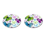 Butterflies, Abstract, Background, Colorful Cufflinks (Oval)