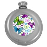 Butterflies, Abstract, Background, Colorful Round Hip Flask (5 oz)