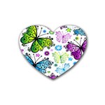 Butterflies, Abstract, Background, Colorful Rubber Coaster (Heart)