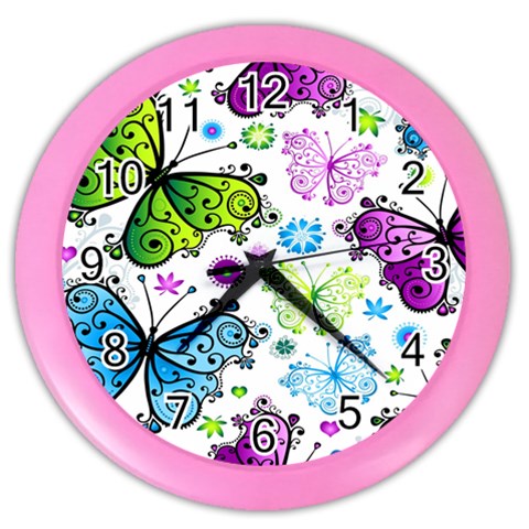 Butterflies, Abstract, Background, Colorful Color Wall Clock from ArtsNow.com Front