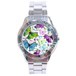 Butterflies, Abstract, Background, Colorful Stainless Steel Analogue Watch