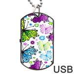 Butterflies, Abstract, Background, Colorful Dog Tag USB Flash (One Side)