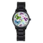 Butterflies, Abstract, Background, Colorful Stainless Steel Round Watch