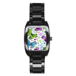 Butterflies, Abstract, Background, Colorful Stainless Steel Barrel Watch