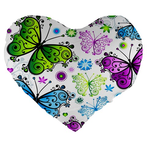 Butterflies, Abstract, Background, Colorful Large 19  Premium Flano Heart Shape Cushions from ArtsNow.com Front