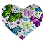 Butterflies, Abstract, Background, Colorful Large 19  Premium Flano Heart Shape Cushions