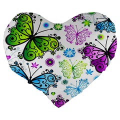 Butterflies, Abstract, Background, Colorful Large 19  Premium Flano Heart Shape Cushions from ArtsNow.com Back