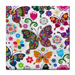 Butterflies, Abstract, Colorful, Floral, Flowers Tile Coaster