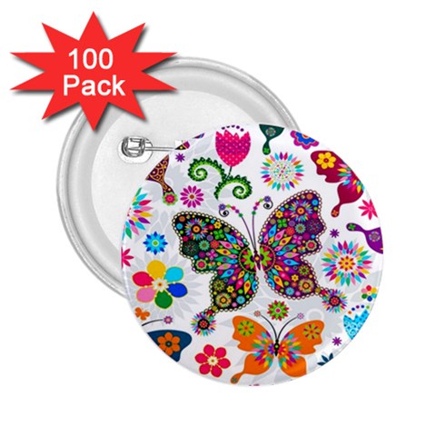 Butterflies, Abstract, Colorful, Floral, Flowers 2.25  Buttons (100 pack)  from ArtsNow.com Front