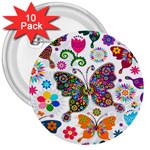 Butterflies, Abstract, Colorful, Floral, Flowers 3  Buttons (10 pack) 