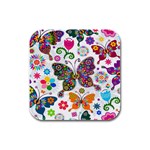 Butterflies, Abstract, Colorful, Floral, Flowers Rubber Square Coaster (4 pack)