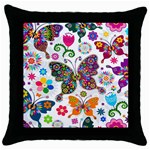 Butterflies, Abstract, Colorful, Floral, Flowers Throw Pillow Case (Black)