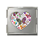 Butterflies, Abstract, Colorful, Floral, Flowers Mega Link Heart Italian Charm (18mm)