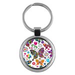 Butterflies, Abstract, Colorful, Floral, Flowers Key Chain (Round)