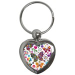 Butterflies, Abstract, Colorful, Floral, Flowers Key Chain (Heart)