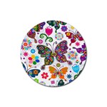 Butterflies, Abstract, Colorful, Floral, Flowers Rubber Coaster (Round)