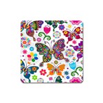 Butterflies, Abstract, Colorful, Floral, Flowers Square Magnet