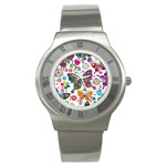 Butterflies, Abstract, Colorful, Floral, Flowers Stainless Steel Watch