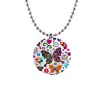 Butterflies, Abstract, Colorful, Floral, Flowers 1  Button Necklace