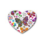 Butterflies, Abstract, Colorful, Floral, Flowers Rubber Coaster (Heart)