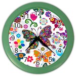 Butterflies, Abstract, Colorful, Floral, Flowers Color Wall Clock