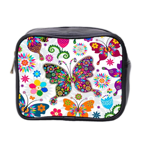 Butterflies, Abstract, Colorful, Floral, Flowers Mini Toiletries Bag (Two Sides) from ArtsNow.com Front