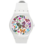 Butterflies, Abstract, Colorful, Floral, Flowers Round Plastic Sport Watch (M)