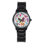 Butterflies, Abstract, Colorful, Floral, Flowers Stainless Steel Round Watch