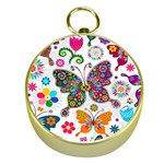 Butterflies, Abstract, Colorful, Floral, Flowers Gold Compasses