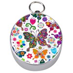 Butterflies, Abstract, Colorful, Floral, Flowers Silver Compasses