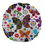 Butterflies, Abstract, Colorful, Floral, Flowers Large 18  Premium Flano Round Cushions