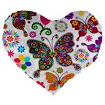 Butterflies, Abstract, Colorful, Floral, Flowers Large 19  Premium Flano Heart Shape Cushions