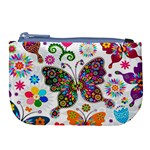 Butterflies, Abstract, Colorful, Floral, Flowers Large Coin Purse