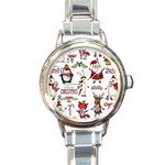 Christmas Characters Pattern, Xmas Backgrounds Round Italian Charm Watch