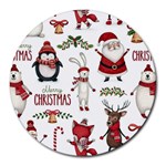 Christmas Characters Pattern, Xmas Backgrounds Round Mousepad