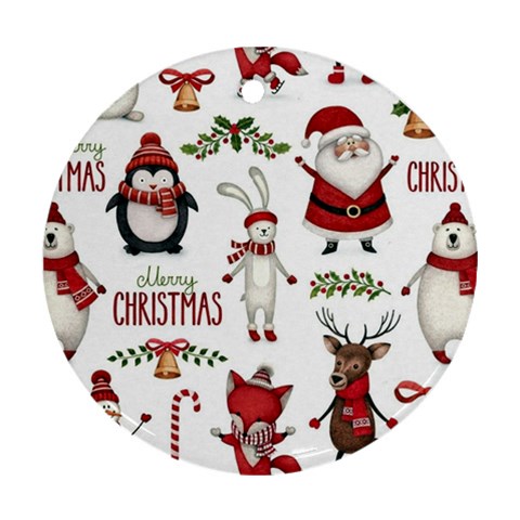 Christmas Characters Pattern, Xmas Backgrounds Ornament (Round) from ArtsNow.com Front