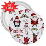 Christmas Characters Pattern, Xmas Backgrounds 3  Buttons (10 pack) 