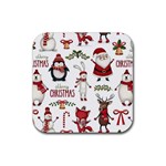 Christmas Characters Pattern, Xmas Backgrounds Rubber Coaster (Square)