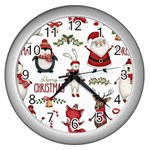 Christmas Characters Pattern, Xmas Backgrounds Wall Clock (Silver)