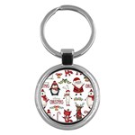 Christmas Characters Pattern, Xmas Backgrounds Key Chain (Round)