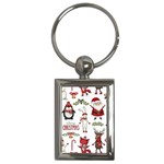 Christmas Characters Pattern, Xmas Backgrounds Key Chain (Rectangle)