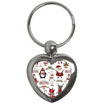 Christmas Characters Pattern, Xmas Backgrounds Key Chain (Heart)