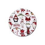 Christmas Characters Pattern, Xmas Backgrounds Rubber Coaster (Round)