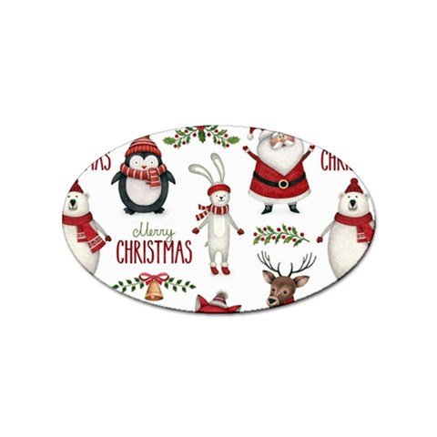 Christmas Characters Pattern, Xmas Backgrounds Sticker (Oval) from ArtsNow.com Front