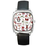 Christmas Characters Pattern, Xmas Backgrounds Square Metal Watch