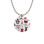 Christmas Characters Pattern, Xmas Backgrounds 1  Button Necklace